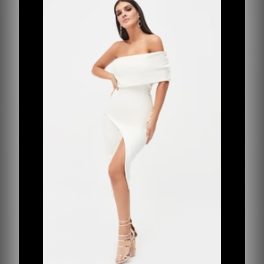 White Asymmetrical Bodycon Dress Size XS
